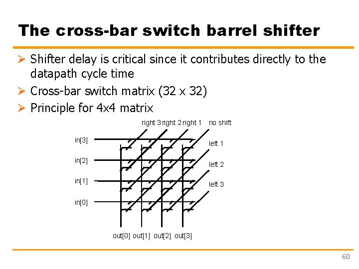 The cross-bar switch barrel shifter Ø Shifter delay is critical since it contributes directly