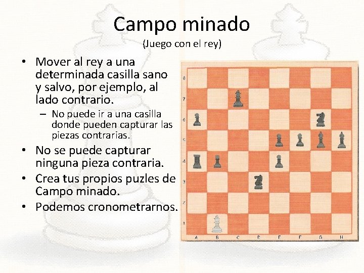 Campo minado (Juego con el rey) • Mover al rey a una determinada casilla