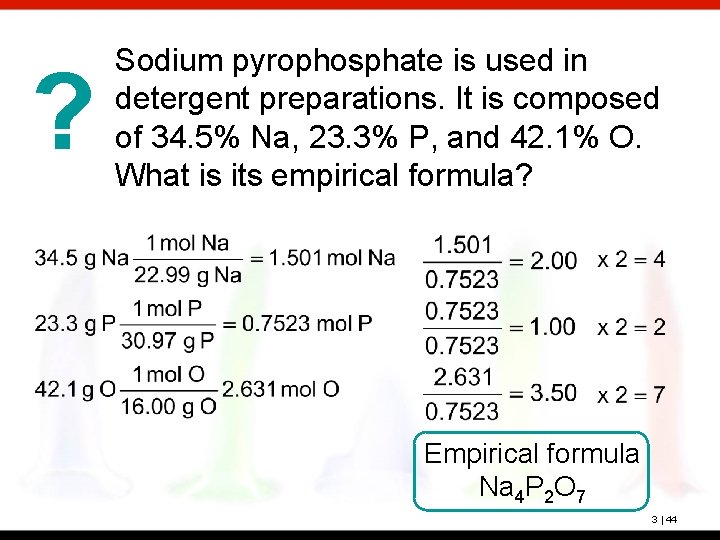 ? Sodium pyrophosphate is used in detergent preparations. It is composed of 34. 5%