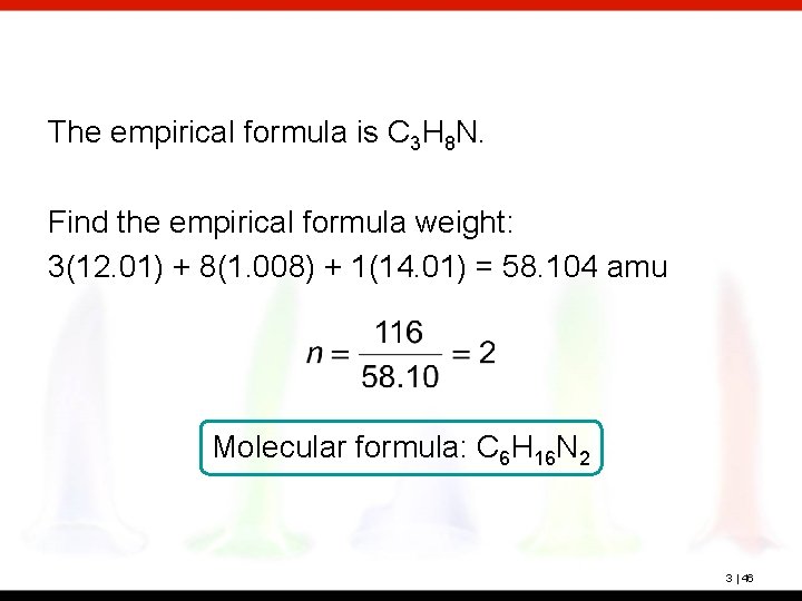 The empirical formula is C 3 H 8 N. Find the empirical formula weight: