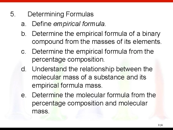 5. Determining Formulas a. Define empirical formula. b. Determine the empirical formula of a