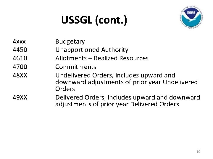 USSGL (cont. ) 4 xxx 4450 4610 4700 48 XX 49 XX Budgetary Unapportioned