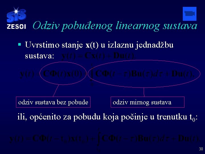 Odziv pobuđenog linearnog sustava § Uvrstimo stanje x(t) u izlaznu jednadžbu sustava: odziv sustava