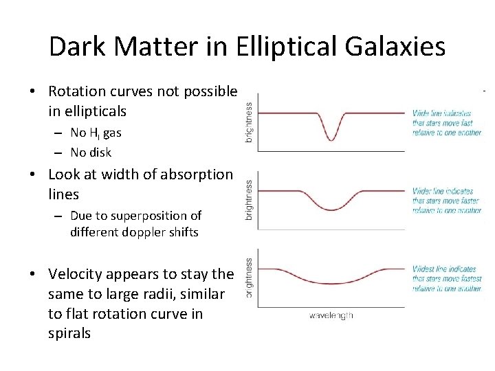 Dark Matter in Elliptical Galaxies • Rotation curves not possible in ellipticals – No