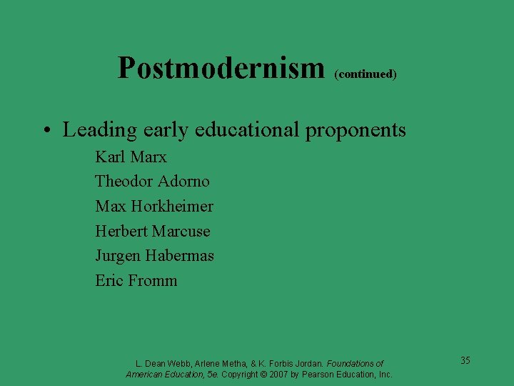 Postmodernism (continued) • Leading early educational proponents Karl Marx Theodor Adorno Max Horkheimer Herbert Postmodernism (continued) • Leading early educational proponents Karl Marx Theodor Adorno Max Horkheimer Herbert