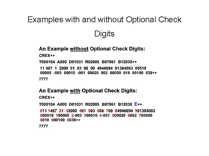 Examples with and without Optional Check Digits 