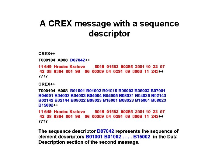 A CREX message with a sequence descriptor 