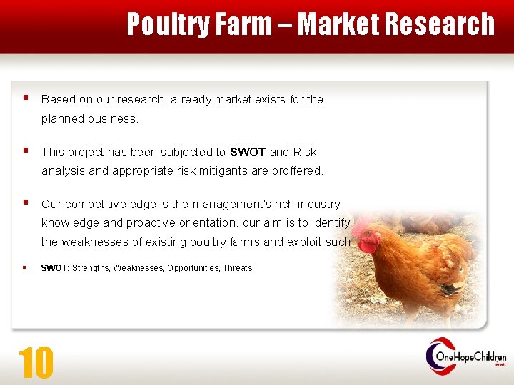 Poultry Farm – Market Research § Based on our research, a ready market exists