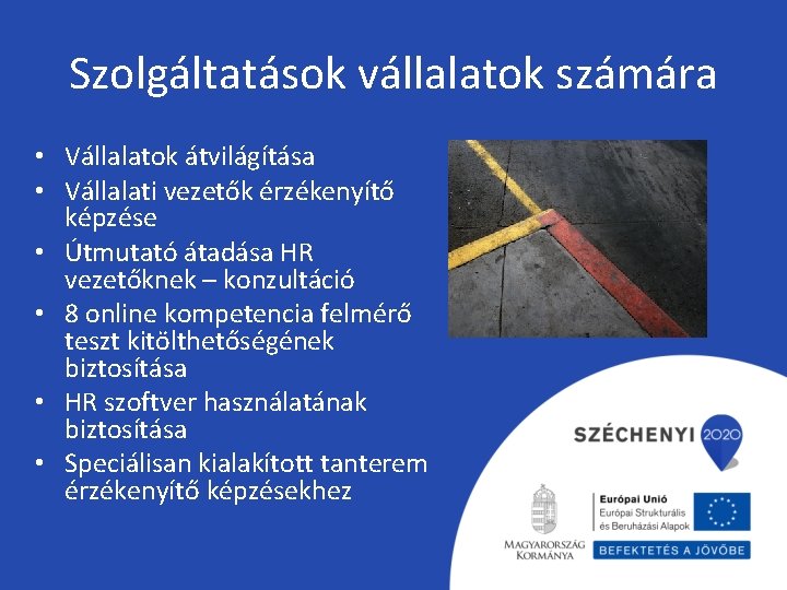 Szolgáltatások vállalatok számára • Vállalatok átvilágítása • Vállalati vezetők érzékenyítő képzése • Útmutató átadása