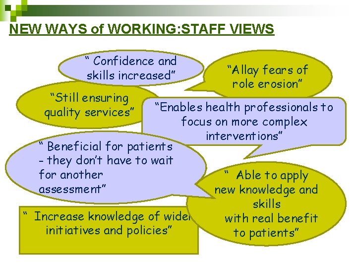 NEW WAYS of WORKING: STAFF VIEWS ” “ Confidence and skills increased” ” ensuring