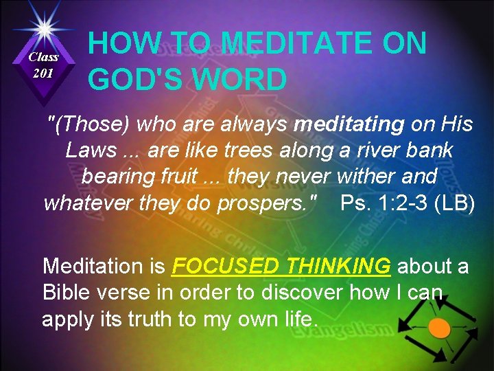Class 201 HOW TO MEDITATE ON GOD'S WORD "(Those) who are always meditating on