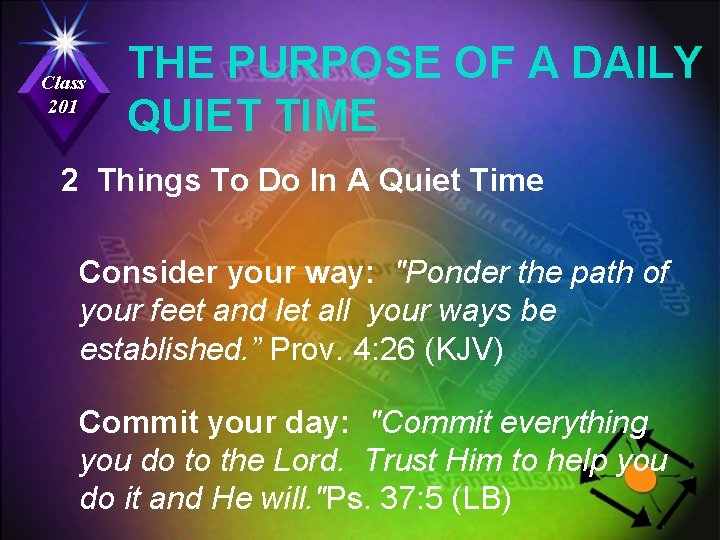 Class 201 THE PURPOSE OF A DAILY QUIET TIME 2 Things To Do In