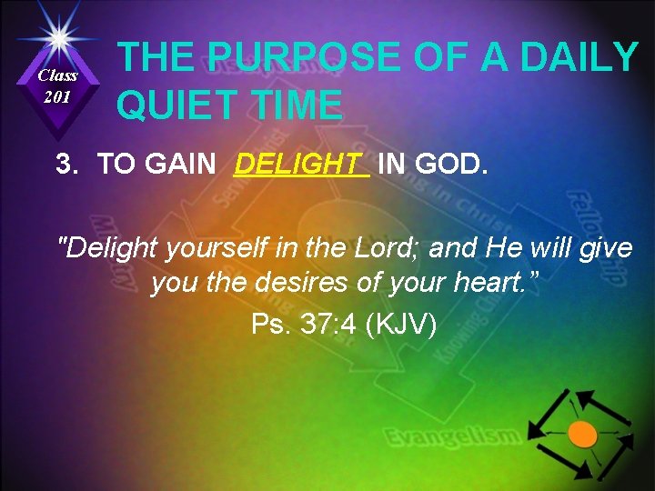 Class 201 THE PURPOSE OF A DAILY QUIET TIME 3. TO GAIN DELIGHT IN