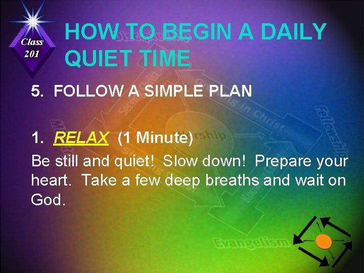 Class 201 HOW TO BEGIN A DAILY QUIET TIME 5. FOLLOW A SIMPLE PLAN