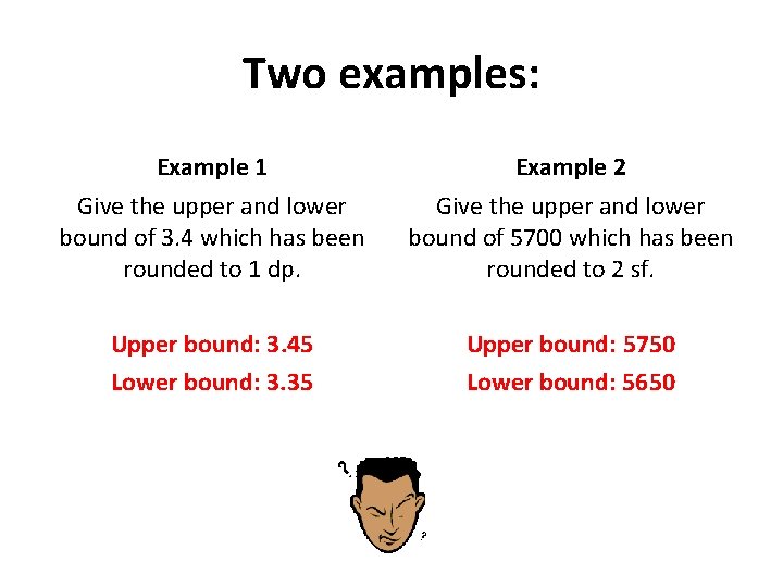 Two examples: Example 1 Example 2 Give the upper and lower bound of 3.