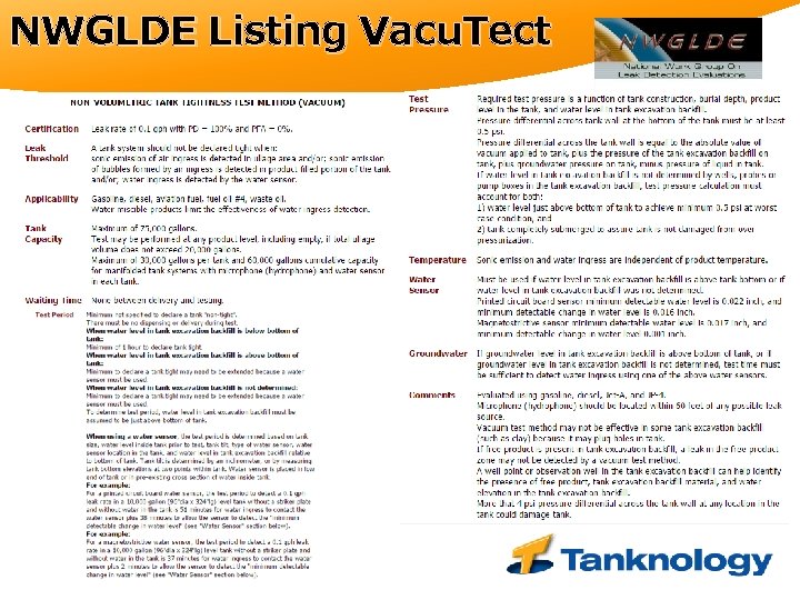 NWGLDE Listing Vacu. Tect 