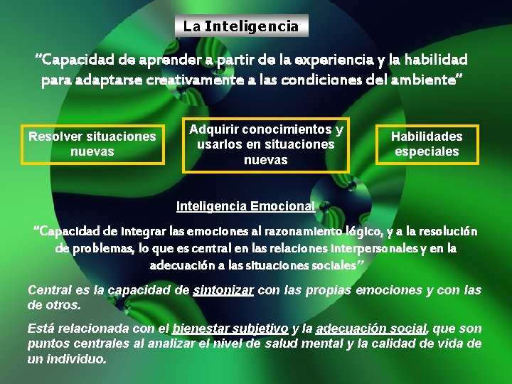 La Inteligencia “Capacidad de aprender a partir de la experiencia y la habilidad para