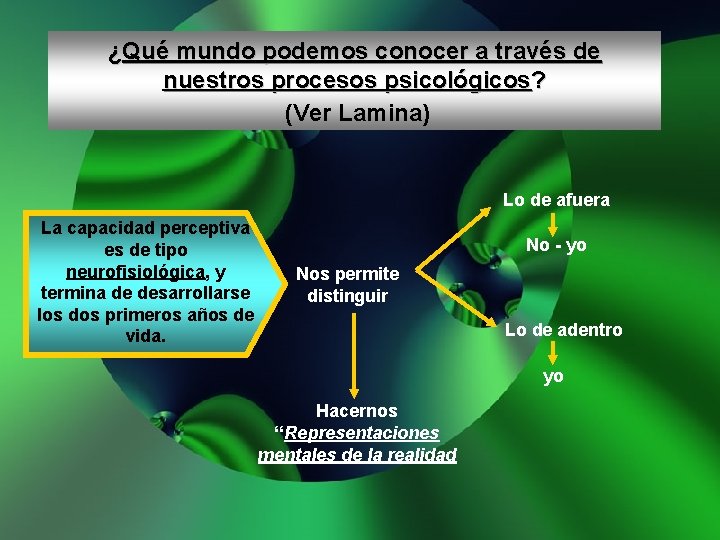 ¿Qué mundo podemos conocer a través de nuestros procesos psicológicos? (Ver Lamina) Lo de