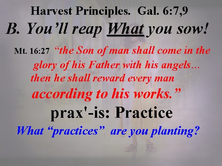 Harvest Principles. Gal. 6: 7, 9 B. You’ll reap What you sow! What Mt.