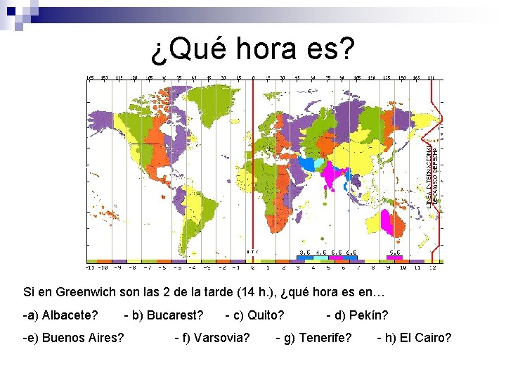 ¿Qué hora es? Si en Greenwich son las 2 de la tarde (14 h.