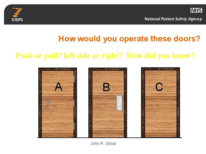 Affordances How would you operate these doors? Push or pull? left side or right?