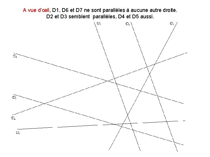 A vue d’œil, D 1, D 6 et D 7 ne sont parallèles à