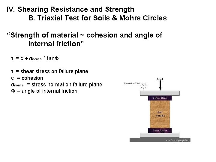 IV. Shearing Resistance and Strength B. Triaxial Test for Soils & Mohrs Circles “Strength