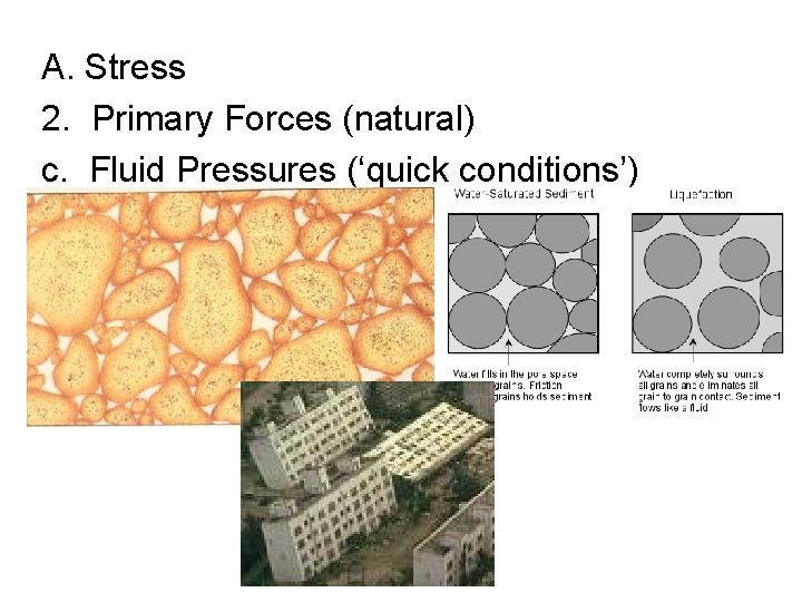 A. Stress 2. Primary Forces (natural) c. Fluid Pressures (‘quick conditions’) 