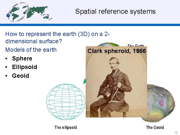  Spatial reference systems How to represent the earth (3 D) on a 2