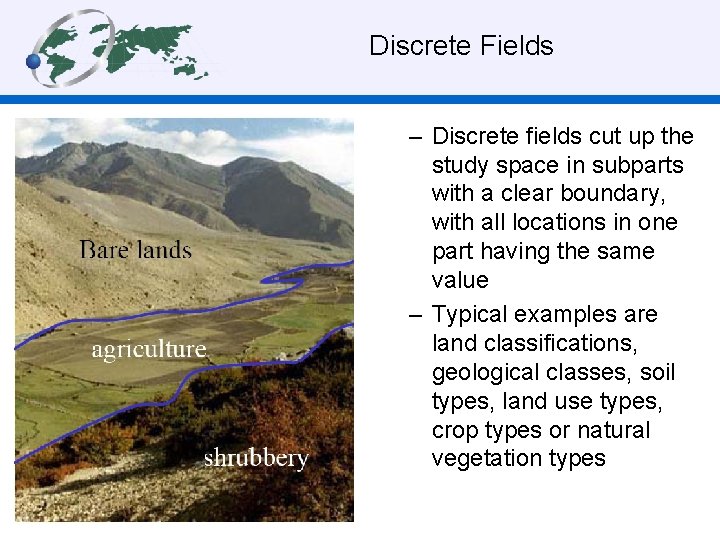  Discrete Fields – Discrete fields cut up the study space in subparts with