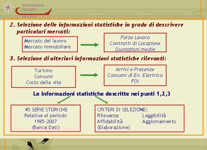 2. Selezione delle informazioni statistiche in grado di descrivere particolari mercati: Mercato del lavoro