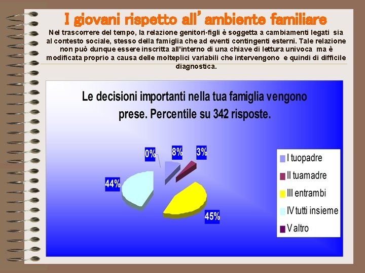 I giovani rispetto all’ambiente familiare Nel trascorrere del tempo, la relazione genitori-figli è soggetta