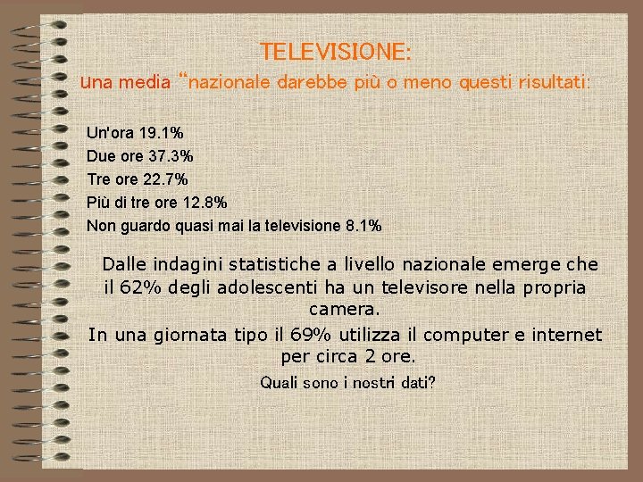 TELEVISIONE: una media “nazionale darebbe più o meno questi risultati: Un'ora 19. 1% Due