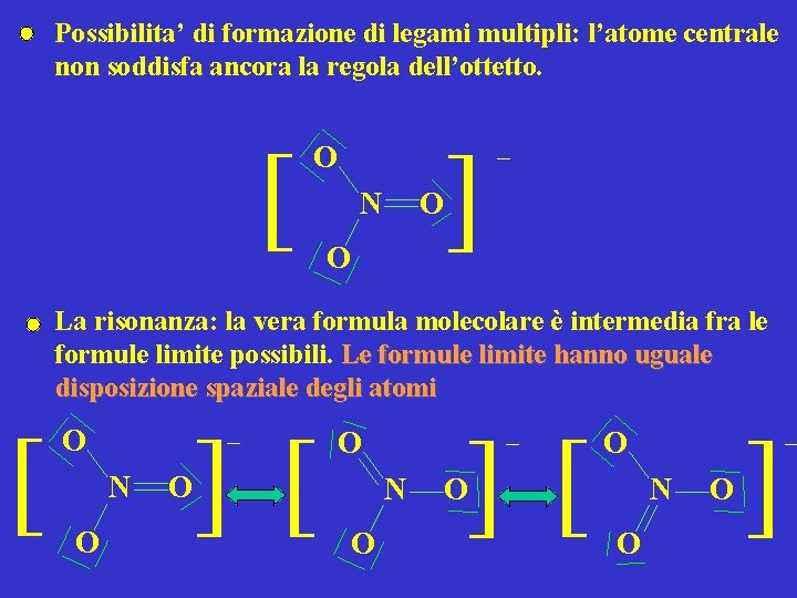 Possibilita’ di formazione di legami multipli: l’atome centrale non soddisfa ancora la regola dell’ottetto.