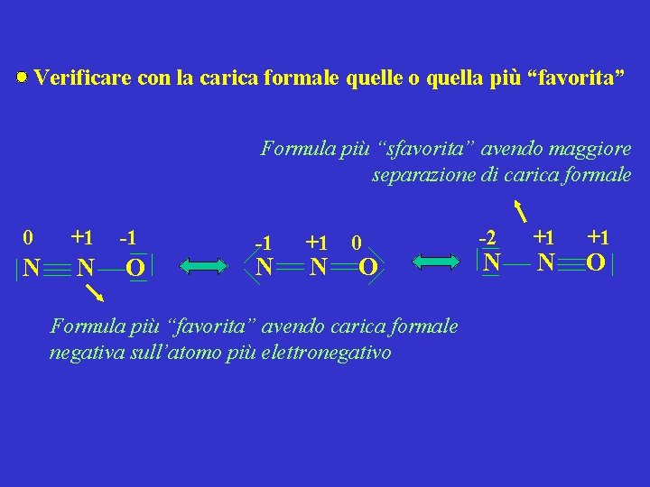 Verificare con la carica formale quelle o quella più “favorita” Formula più “sfavorita” avendo