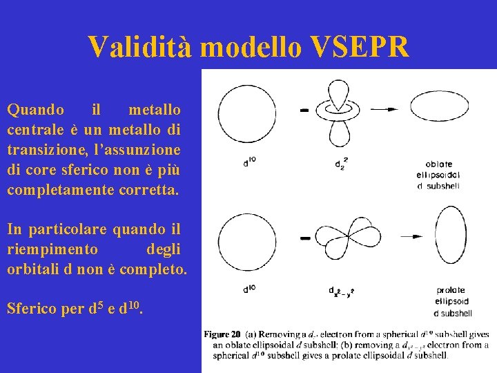 Validità modello VSEPR Quando il metallo centrale è un metallo di transizione, l’assunzione di