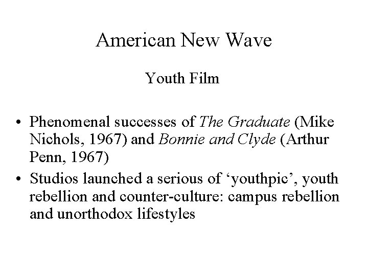 American New Wave Youth Film • Phenomenal successes of The Graduate (Mike Nichols, 1967)
