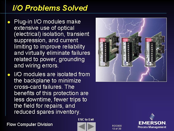 I/O Problems Solved l l Plug-in I/O modules make extensive use of optical (electrical)