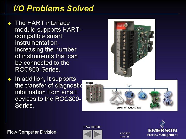 I/O Problems Solved l l The HART interface module supports HARTcompatible smart instrumentation, increasing