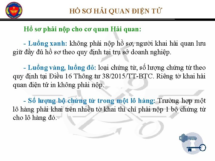 HỒ SƠ HẢI QUAN ĐIỆN TỬ Hồ sơ phải nộp cho cơ quan Hải