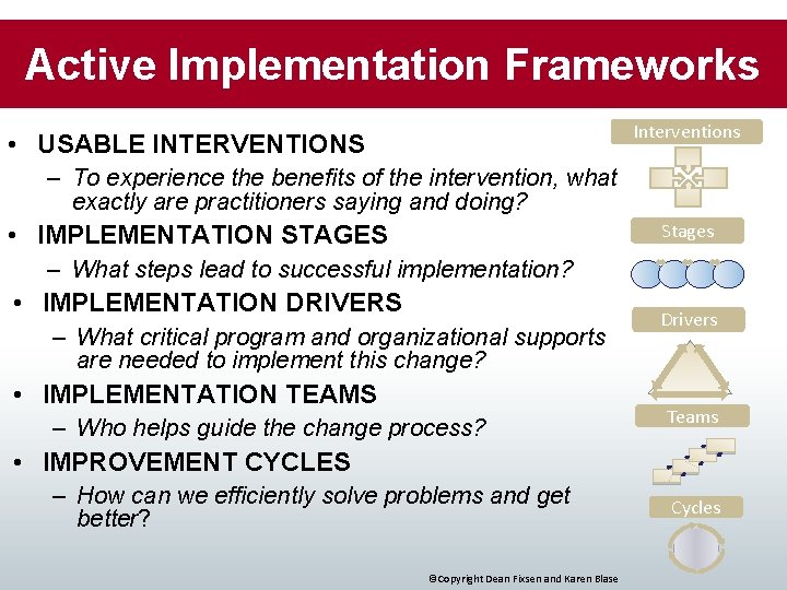 Making It Happen Active Implementation Frameworks Interventions • USABLE INTERVENTIONS – To experience the