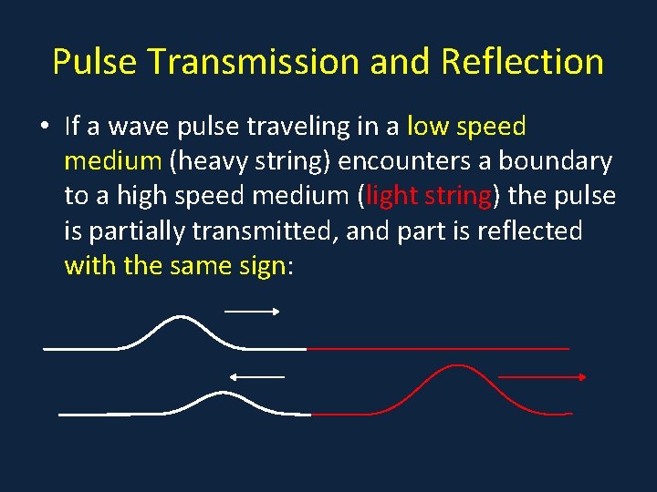 Pulse Transmission and Reflection • If a wave pulse traveling in a low speed