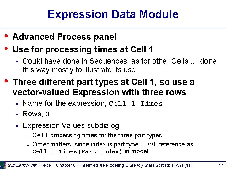 Expression Data Module • • Advanced Process panel Use for processing times at Cell