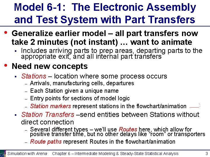 Model 6 -1: The Electronic Assembly and Test System with Part Transfers • Generalize