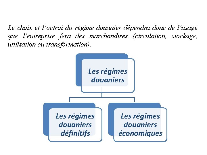 Le choix et l’octroi du régime douanier dépendra donc de l’usage que l’entreprise fera Le choix et l’octroi du régime douanier dépendra donc de l’usage que l’entreprise fera