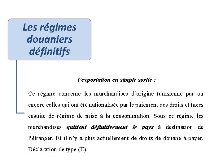 Les régimes douaniers définitifs l’exportation en simple sortie : Ce régime concerne les marchandises Les régimes douaniers définitifs l’exportation en simple sortie : Ce régime concerne les marchandises