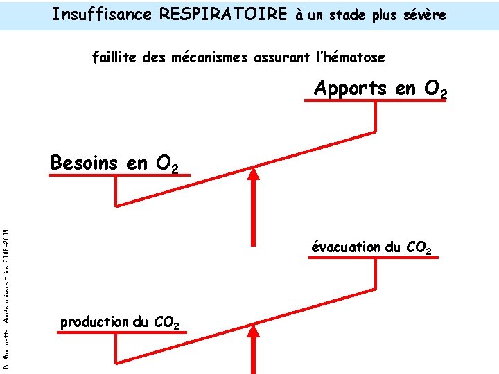 Insuffisance RESPIRATOIRE à un stade plus sévère faillite des mécanismes assurant l’hématose Apports en