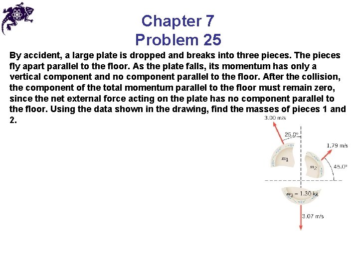 Chapter 7 Problem 25 By accident, a large plate is dropped and breaks into