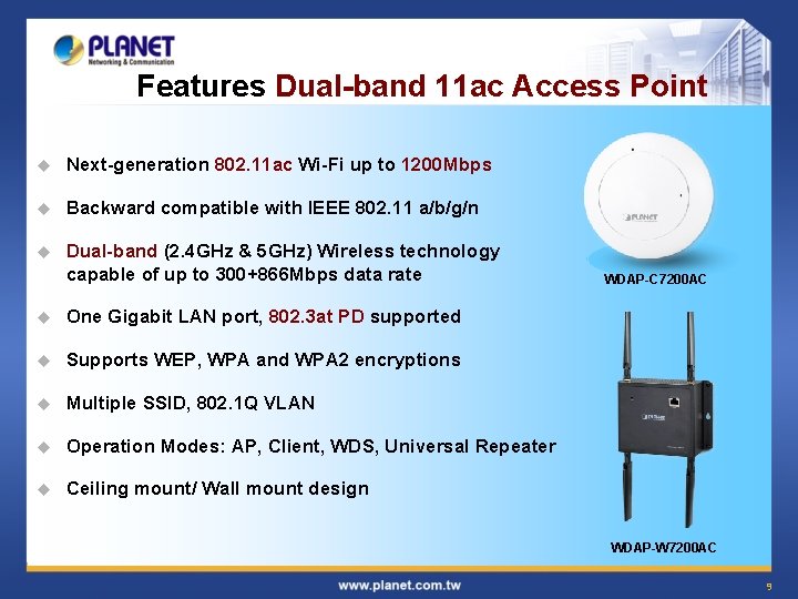 Features Dual-band 11 ac Access Point u Next-generation 802. 11 ac Wi-Fi up to