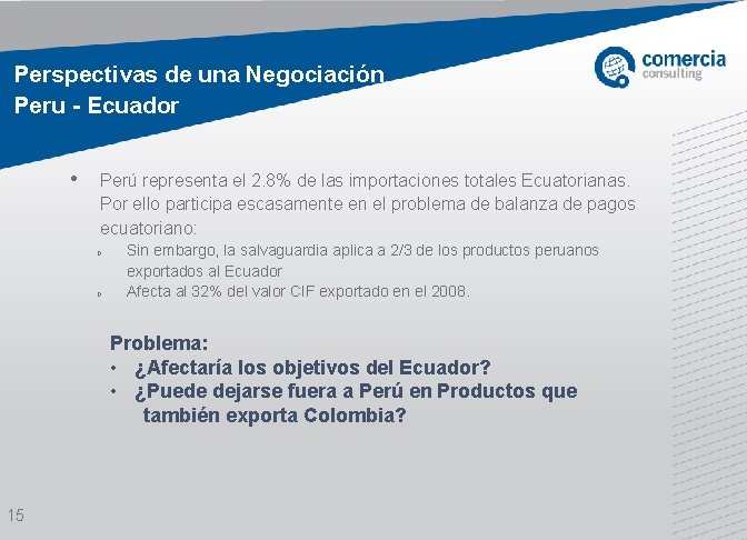 Perspectivas de una Negociación Peru - Ecuador • Perú representa el 2. 8% de